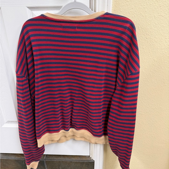 We The Free Marled Red & Navy Knit Top with Tan Trim - Picture 3 of 3